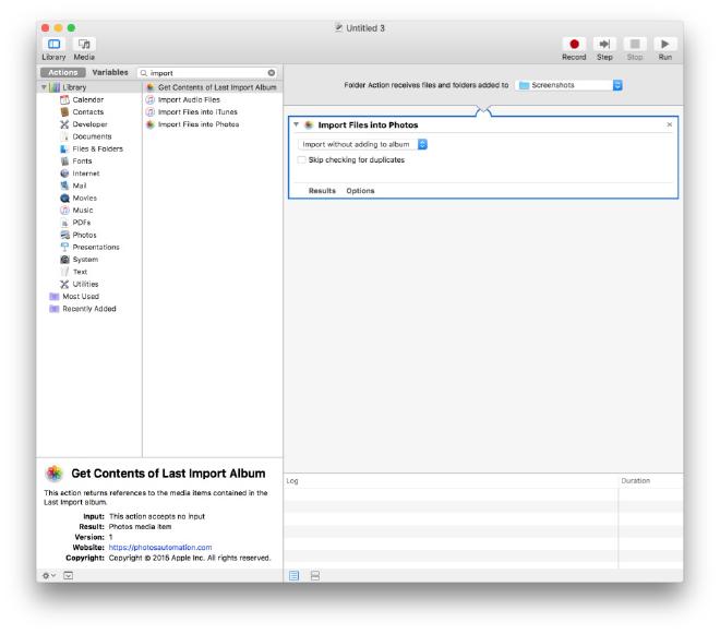 Automator import screen