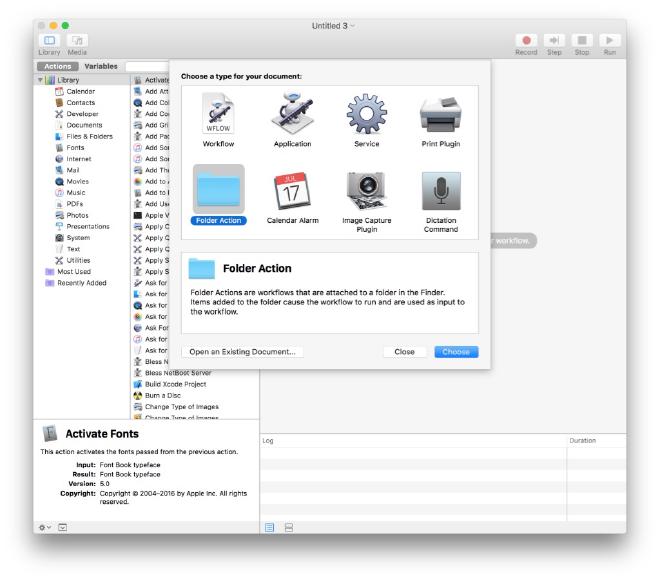 Automator Document Type Choices